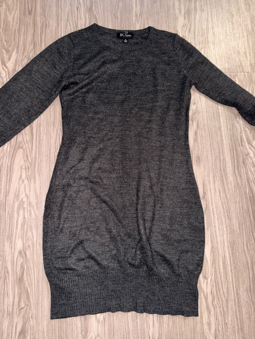 BCX Charcoal Ribbed Knit Sweater Dress